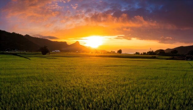 Golden Hour Over Field - A Serene Landscape at Sunset.