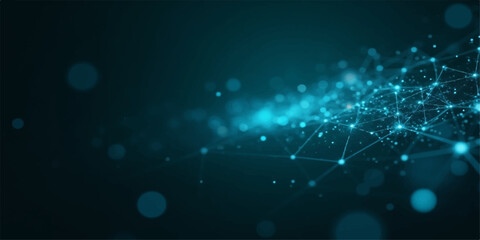 Obraz premium A glowing digital vector illustration of fiber optics creating an abstract blue background with bright light spots and motion lines for a magic energy science concept