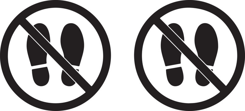 Prohibition signs indicating no walking or standing with footwear in specific areas vector icon