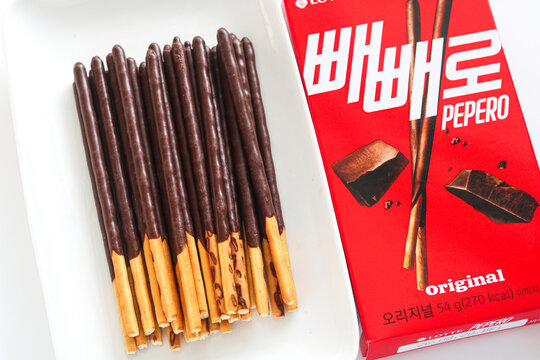 Tangerang, Indonesia - January 16, 2026: Top view of the Original Pepero.