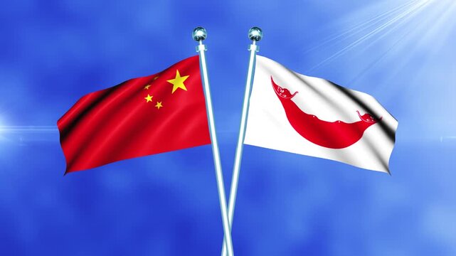 China and Easter Island Rapa Nui Flag Waving On Pole Loop