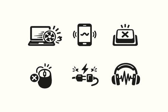 Illustrative icons showing common technology and device malfunctions