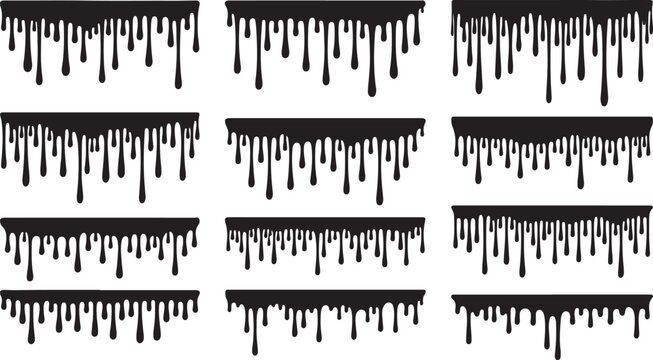 Abstract dripping paint patterns on horizontal black bars against white background vector icon