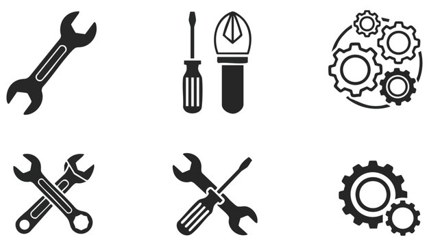 Tools and Service icons set. Wrench, screwdriver and gear icon. Screwdriver and wrench glyph icon. Settings and repair, service sign - stock vector.