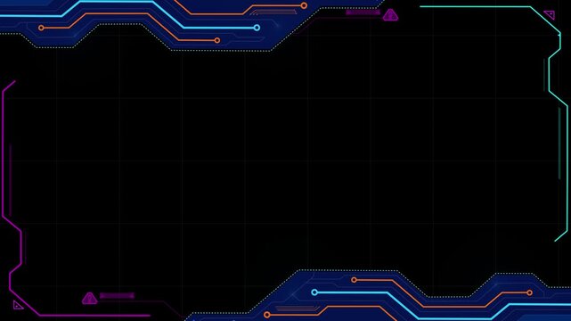 Digital HUD futuristic motion graphic element cyber generated background. Technology hologram frame border and viewfinder element. Graphics around the edges for use in movies, games and animation.