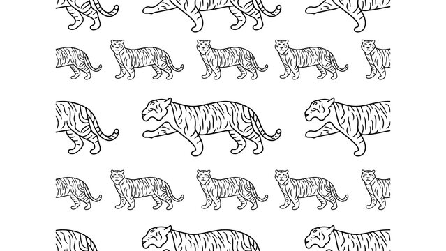 Abstract animal print seamless pattern inspired by tiger stripes with smooth flowing lines in monochrome vector design