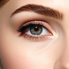 Obraz premium A close-up of a woman's eye with makeup and long lashes