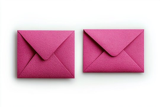 Two textured pink envelopes side by side on a white background with closed flaps, minimalist cheerful stationery composition