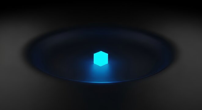 An immense dark abyss holds a solitary glowing pixel in its center, representing profound isolation and electronic silence in the cosmos, dark, electronic, point