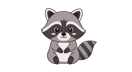 Obraz premium Cute Cartoon Raccoon Sitting Adorable Animal Illustration.