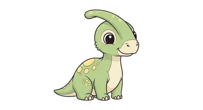 Cute Cartoon Parasaurolophus Dinosaur Illustration.