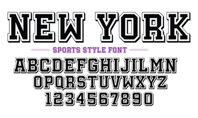 Sports Alphabet Font Varsity Style Vector with Numbers for Athletic Apparel and T-shirt Design © SANJDAAKTAR