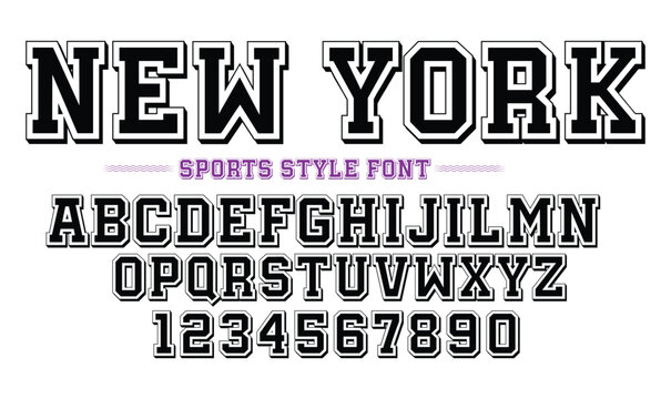 Sports Alphabet Font Varsity Style Vector with Numbers for Athletic Apparel and T-shirt Design