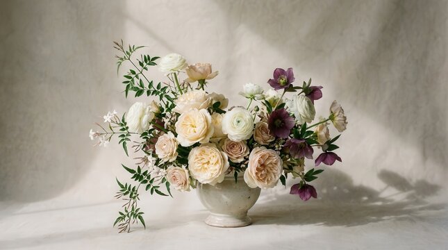 Cream and Blush Rose Bouquet in Vase.