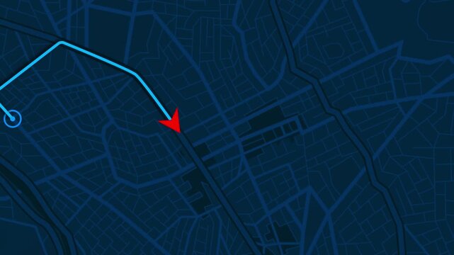 3D GPS Map Navigation Route Red Location Marker city map view featuring a navigation arrow following a route destination pin. for delivery apps, taxi services, travel vlogs, location-tracking concepts