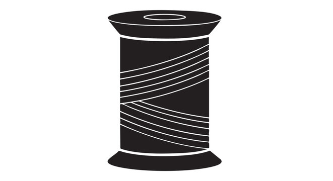 Black spool of thread in minimalist illustration for sewing
