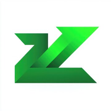 folded green ribbon forming a stylized letter z with sharp angles and gradient conveying dynamic modern energy on a white background