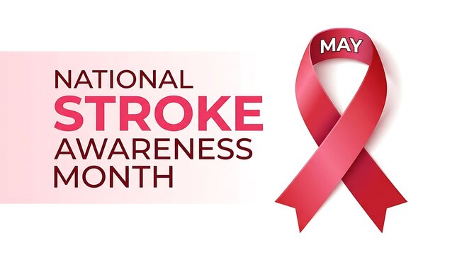 National stroke awareness month May event ribbon soft pink gradient background calls for education and prevention of cerebrovascular disease promoting early detection and treatment.