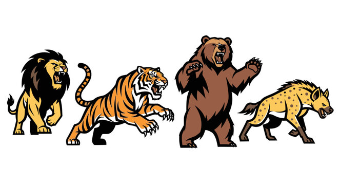Lion tiger bear and leopard animals.
