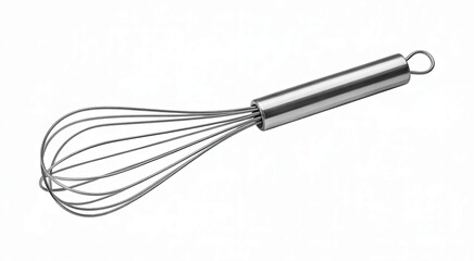 Obraz premium Stainless steel whisk on a white background kitchen utensil