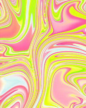 Abstract pink pastel liquid marble textured background with pink yellow fluid swirl texture