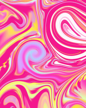 Abstract pink pastel liquid marble textured background with pink yellow fluid swirl texture