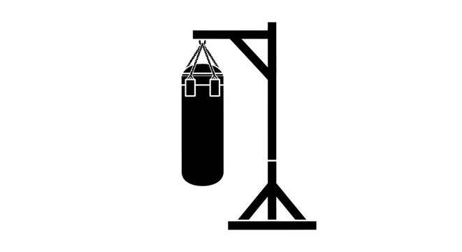 Black silhouette of a hanging punching bag on a wooden frame silhouette
