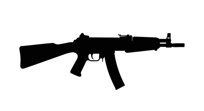 Black ak 47 rifle isolated against a white background silhouette
