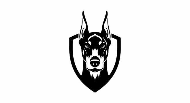 A flat vector illustration of a Doberman dog head logo emblem.