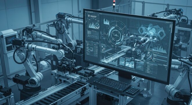 Robotic arms in industrial setting.