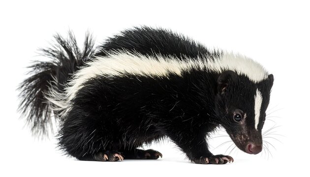 A black and white skunk walking