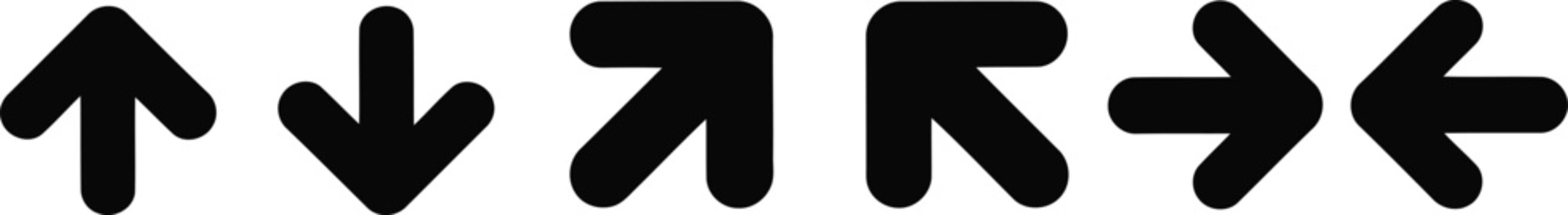 A row of five bold black directional arrows indicating various movements and choices