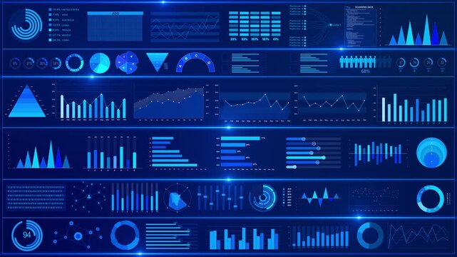 Digital interface big data analytics, futuristic information dashboard, data visualization, technology, AI, innovation. Technology background, Business Statistics, Market Data Infographics Layout
