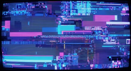 Fototapeta premium Digital Glitch Art: Neon Blue and Pink Abstract Screen Noise Background