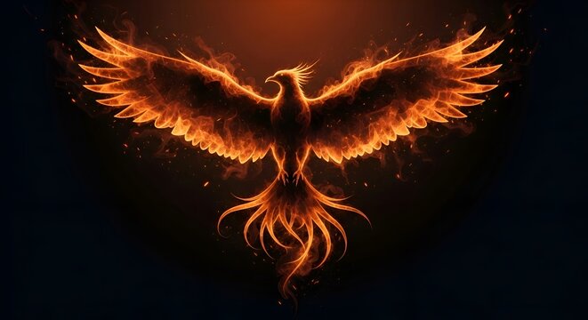 Fiery Phoenix Rising from Ashes, Mythical Bird of Fire, Rebirth and Immortality