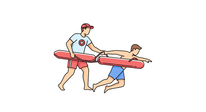 Lifeguard rescuing man with flotation device.