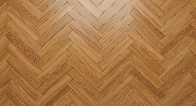 Close-up View of a Warm-Toned Wooden Parquet Floor in a Herringbone Pattern.