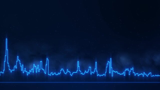 Blue Audio Waveform Visualization glowing background. for music visuals, sound design presentations, or tech interfaces luminous frequency line illustrates rhythm, signal intensity and audio analysis