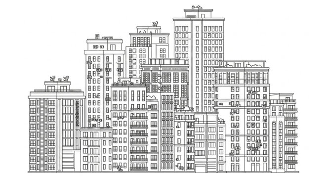 Detailed Architectural Sketch of a Dense City Skyline.