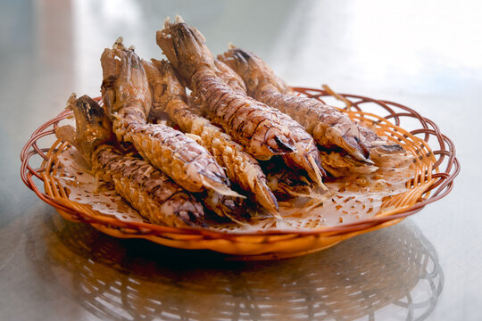 Crispy Salt and Pepper Mantis Shrimp, Authentic Chinese Seafood Dish Photographed at Hainan Sanya Food Stall, Exotic Gourmet Crustacean Cuisine