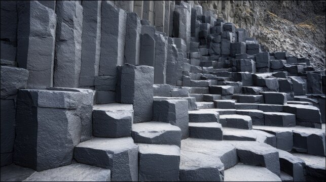 Hexagonal Basalt Columns Forming Natural Geometric Steps