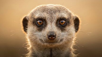 Fototapeta premium Close-up portrait of curious meerkat looking directly at camera.