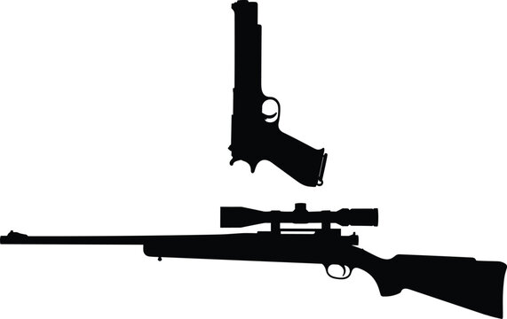Gun silhouette vector, handgun icon design, rifle illustration artwork, firearm clipart collection, weapon graphic set, black and white firearm drawing