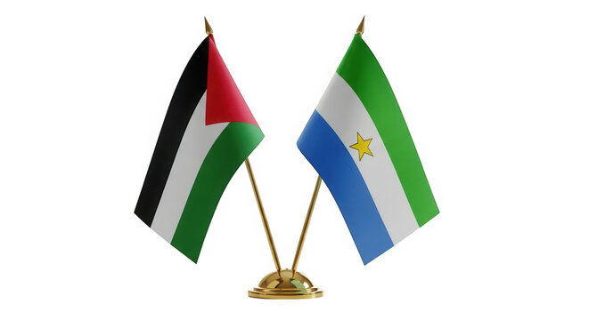 Flags of palestine and sierra leone on stands isolated on transparent background