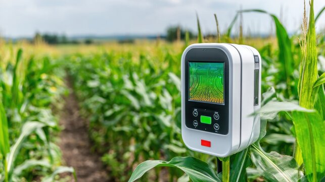Advanced Spectroscopic Scanner Analyzing Corn Crop Health in a Rural Field