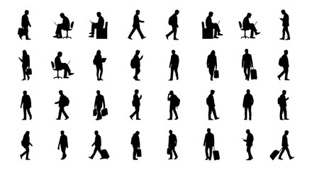Fototapeta premium people silhouettes illustrating diverse human activity and technology use in daily life representing a modern lifestyle.