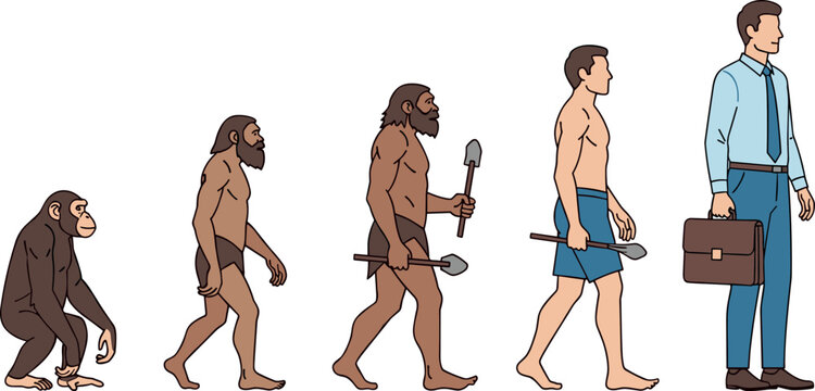 Human Evolution Vector Set Featuring the Transition from Ape to Modern Man for Anthropology and Education Illustrations