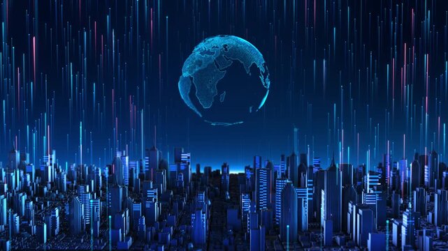 Futuristic cyber world Digital technology Transformation smart city Background, city skyline, Artificial intelligence, Internet of things. high speed internet connection, Worldwide big data connection