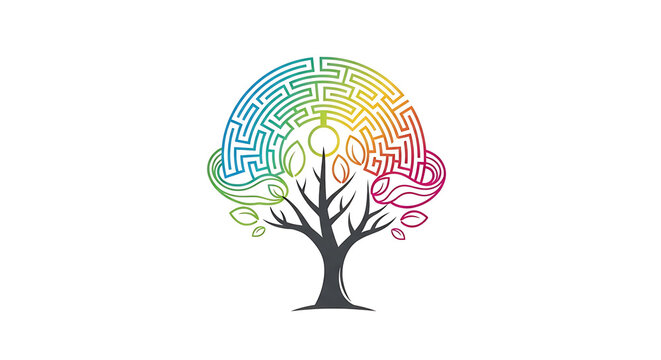 A tree with a colorful brain maze.