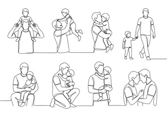 Naklejka premium Continuous line art illustration of familial love and bonding moments for fathers